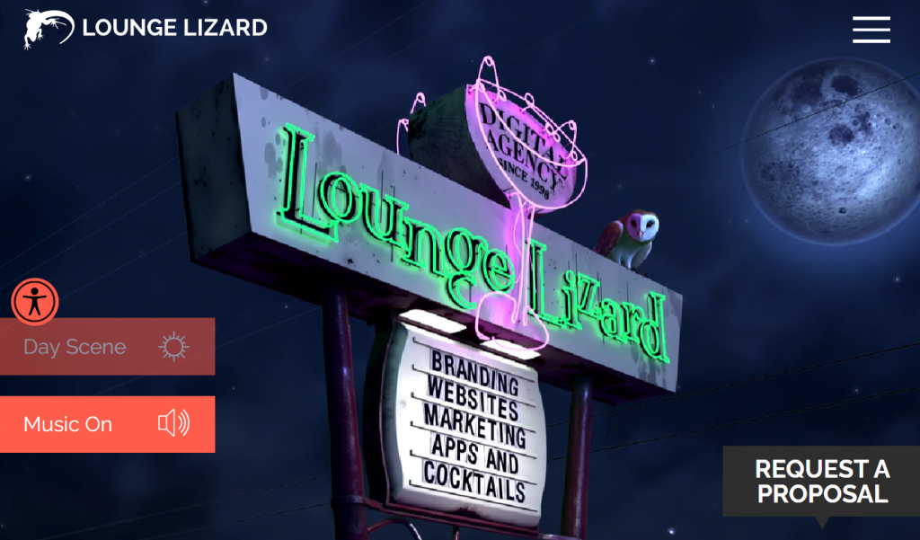 Lounge Lizard, a full-service web design agency, homepage
