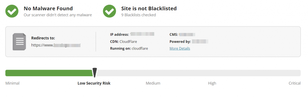 Sucuri SiteCheck scanning results
