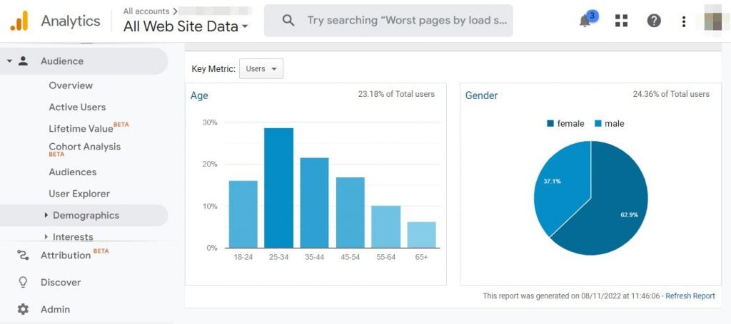 An example of Google Analytics audience analysis report page