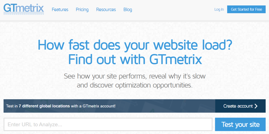 GTmetrix official homepage