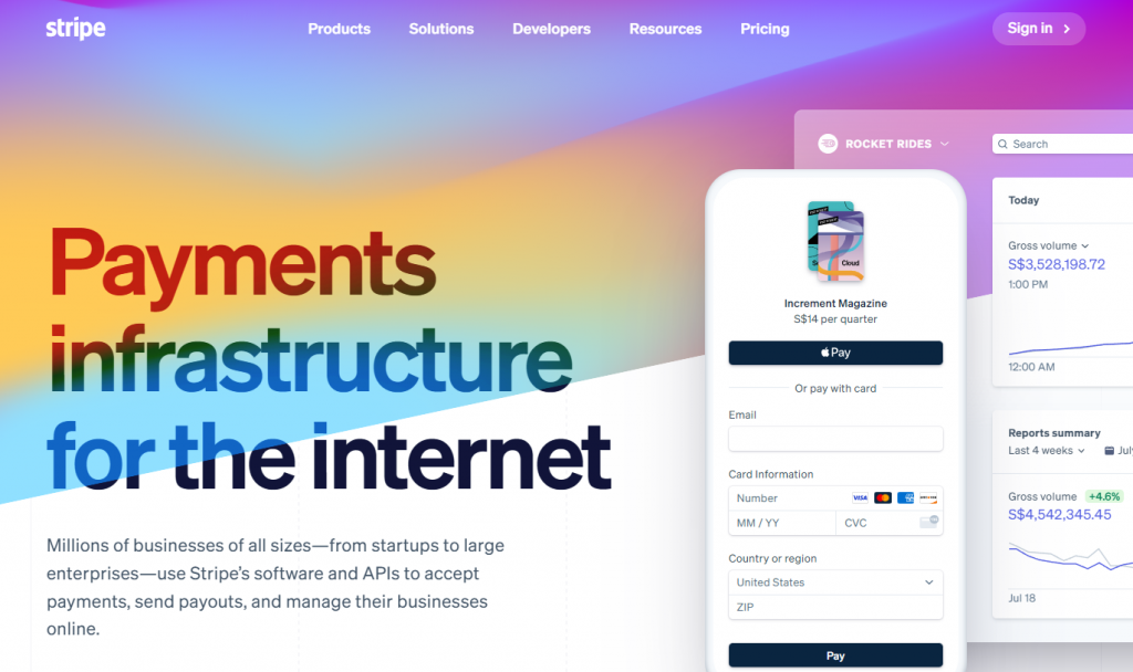 Stripe official homepage