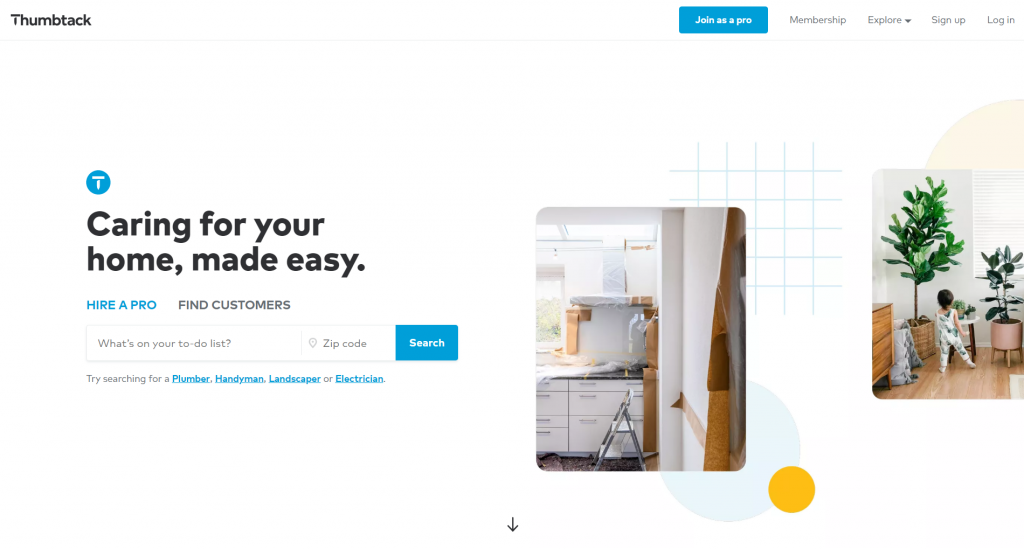 Thumbtack website showing the homepage
