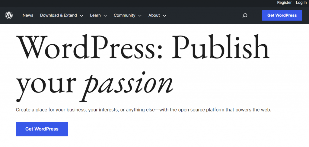 WordPress.org landing page