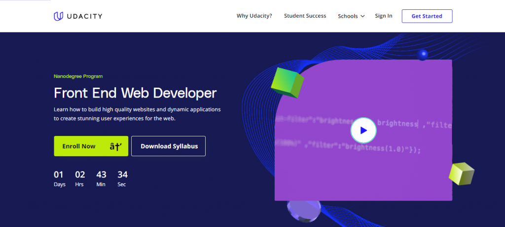 The Front-End Web Developer Nanodegree Program page on the Udacity website