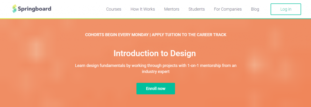 The Introduction to Design course page on the Springboard website