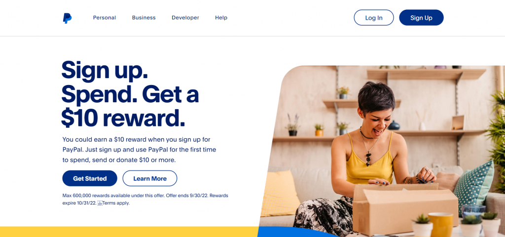 PayPal's homepage
