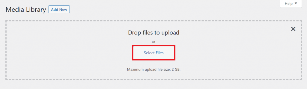 The Media Library screen highlighting the Select Files button