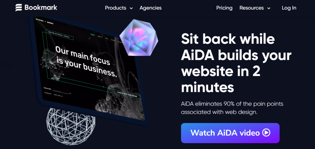 The landing page of Bookmark AiDA