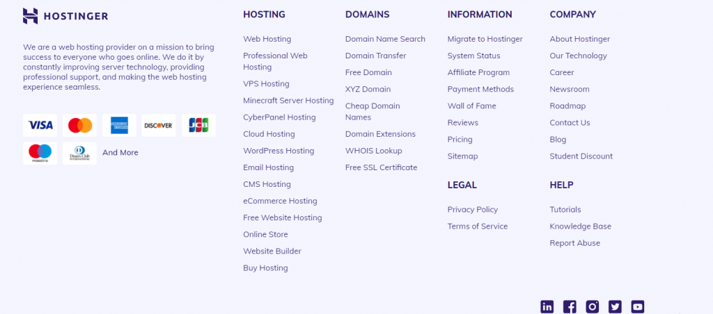 an example of a footer on hostinger's website
