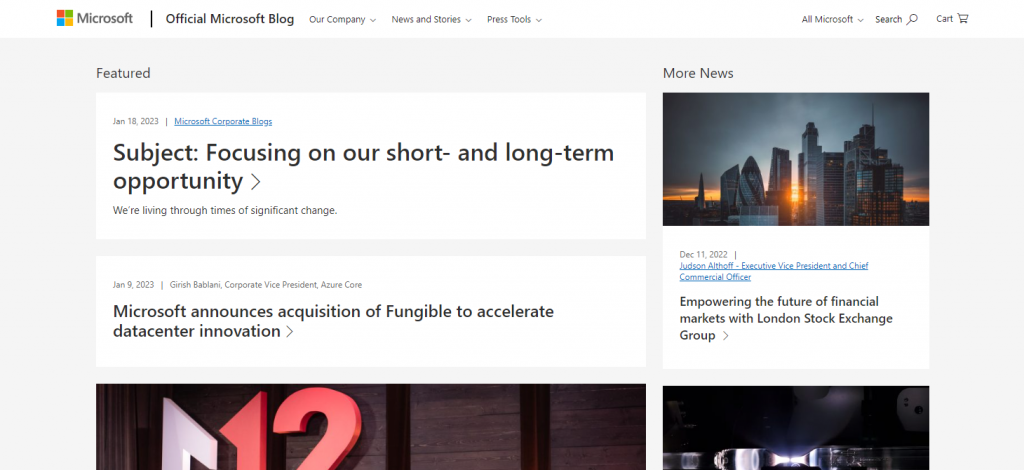 Microsoft Blog website homepage
