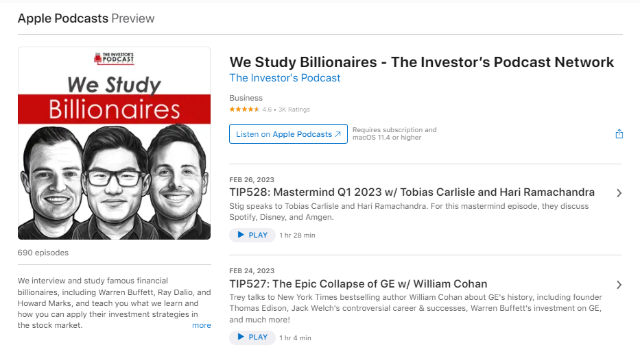 The We Study Billionaires podcast by The Investor's Podcast Network on the Apple Podcasts website
