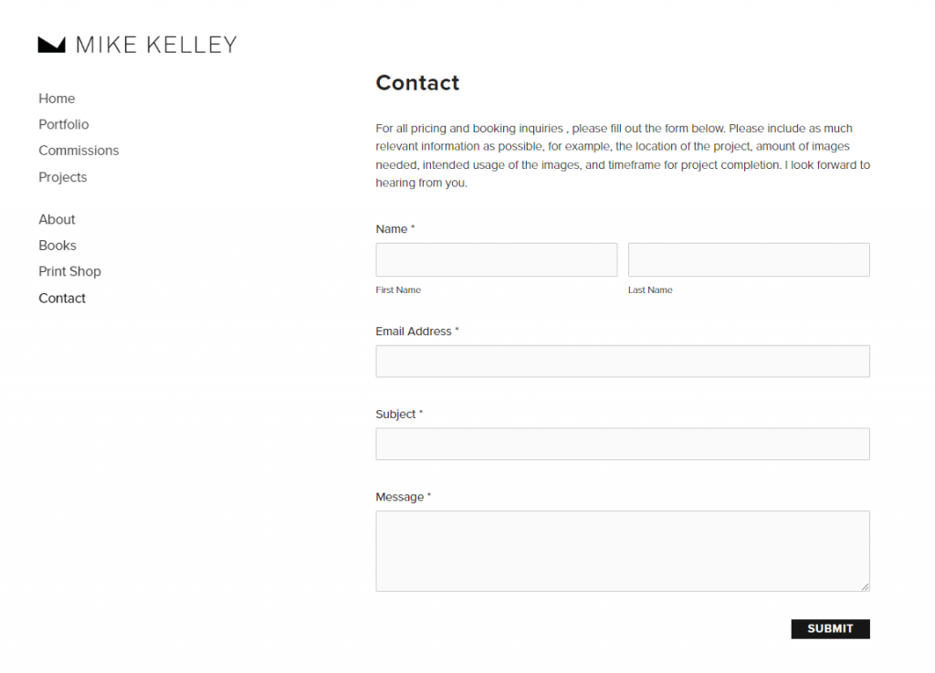 Mike Kelley's contact form