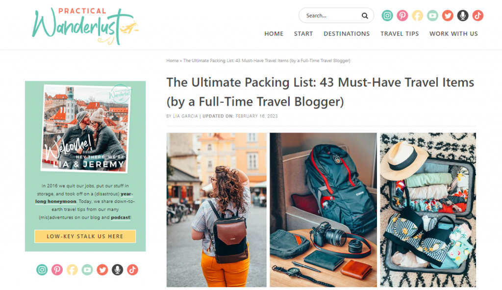 The Ultimate Packing List: 43 Must-Have Travel Items (by a Full-Time Travel Blogger) article on the Practical Wanderlust website