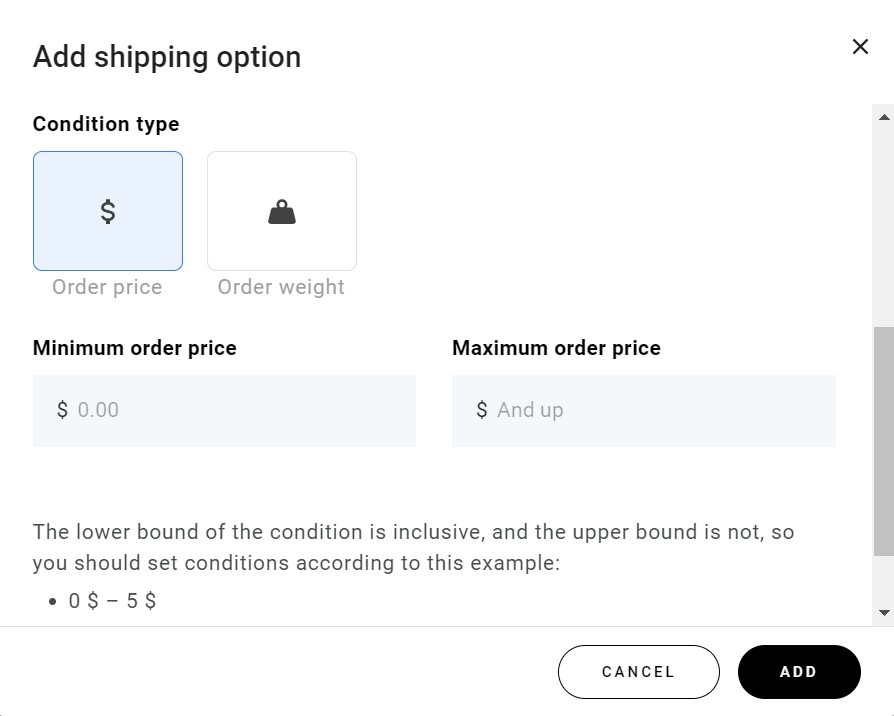 Add new shipping conditions option on Hostinger Website Builder