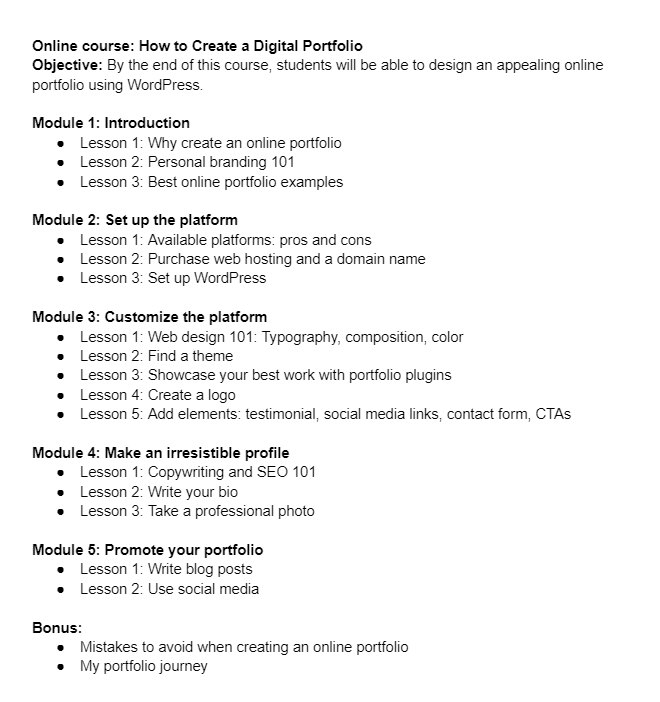 An example of online course outline