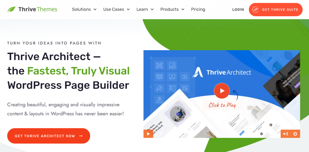 Thrive Architect website landing page