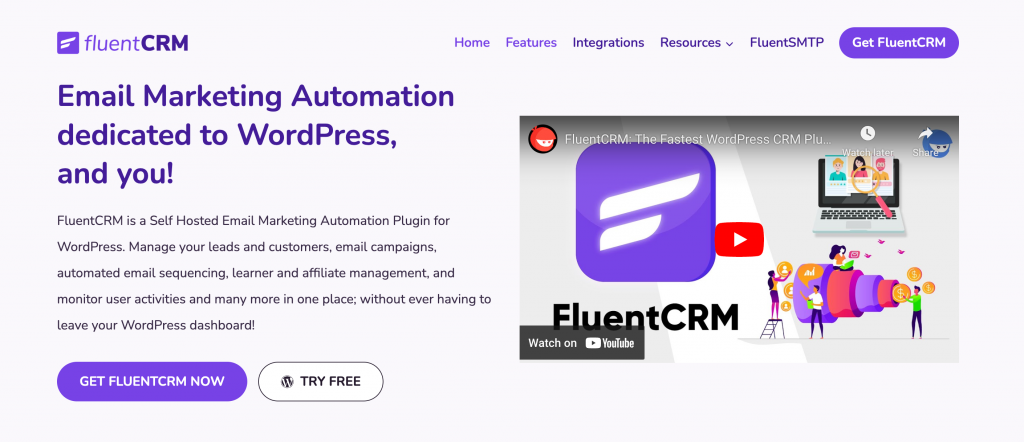 Homepage of FluentCRM plugin