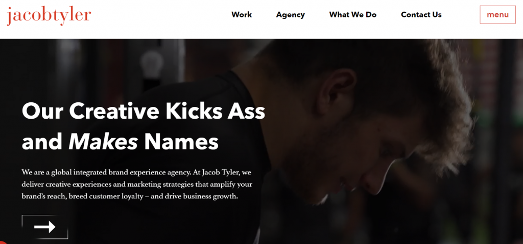 The homepage of Jacob Tyler creative agency