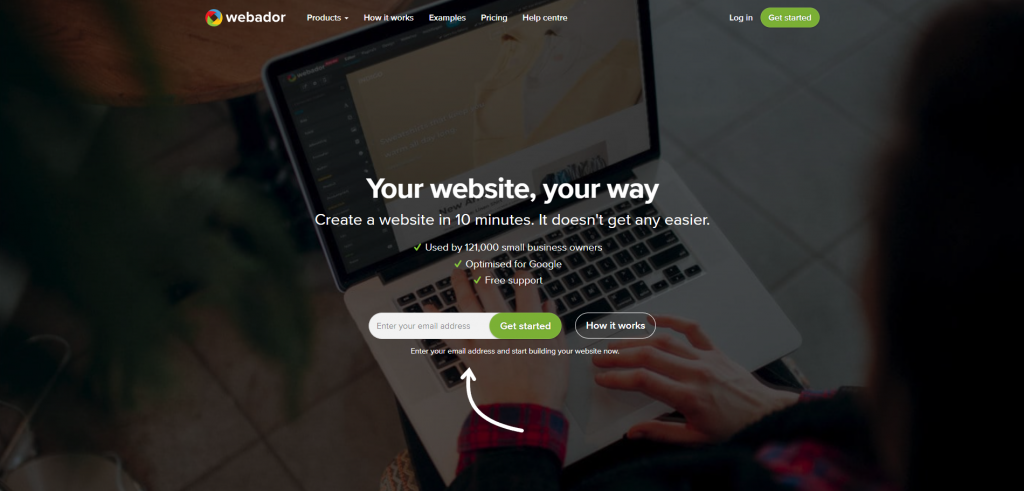 Webador website's homepage