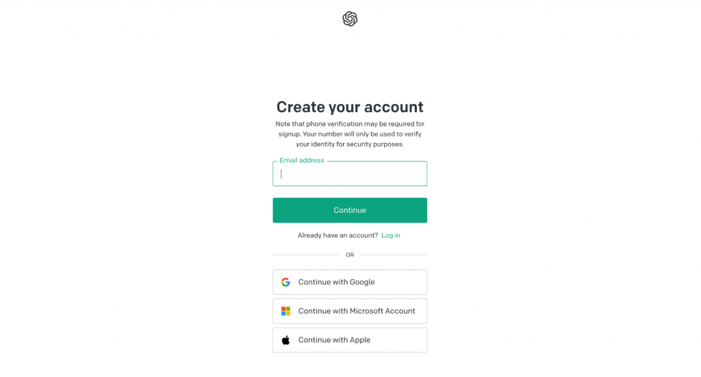 OpenAI create an account popup