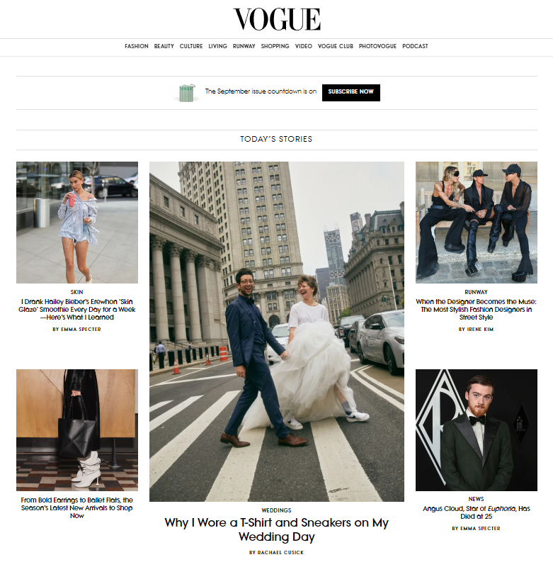 Homepage of Vogue, an American lifestyle magazine that uses WordPress