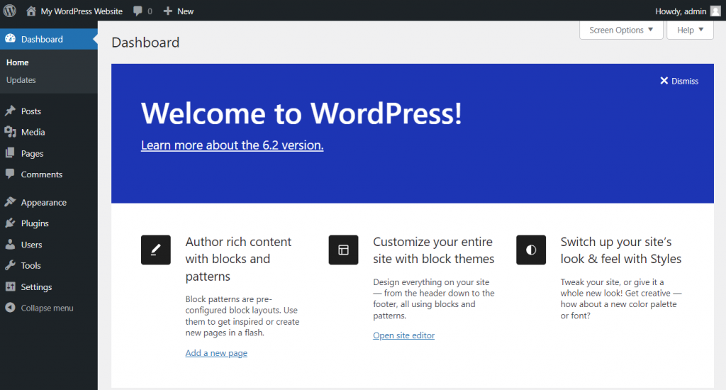 The WordPress admin panel, where users can manage various aspects of their website