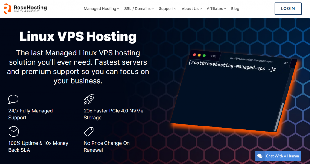 RoseHosting VPS hosting landing page