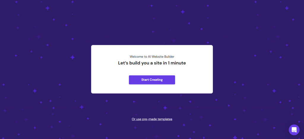 Hostinger's AI Website Builder starter page
