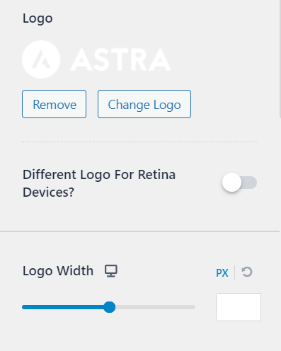 The logo configuration on the Astra theme's header builder.