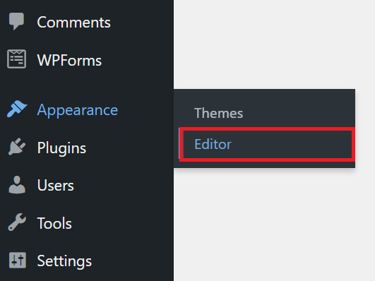 Accessing the Editor menu in the WordPress dashboard