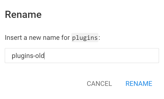Renaming the plugins folder on a File Manager application