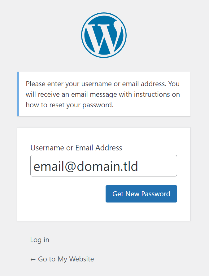 Filling an email address on the WordPress lost password page