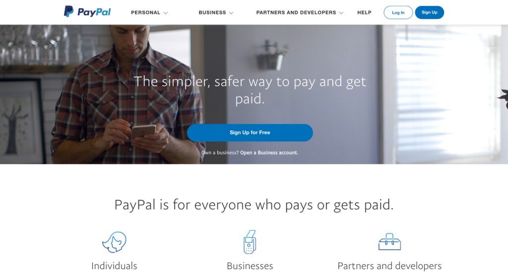 PayPal landing page