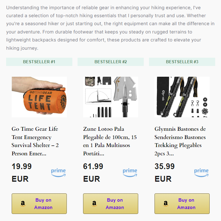 Amazon affiliate products displayed in a WordPress blog post