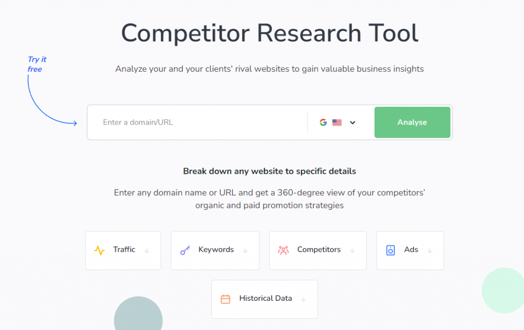 landing page of SE Ranking's competitor research tool