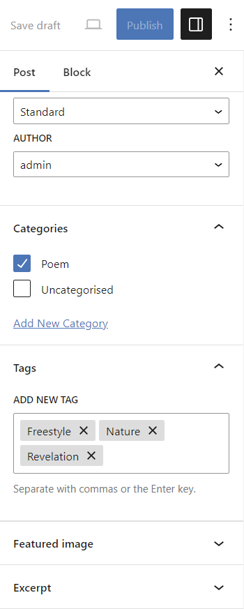 WordPress category and tag sections