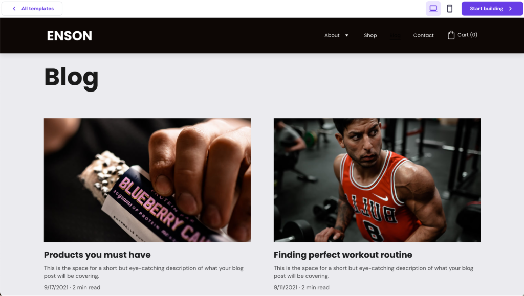 Hostinger Website Builder Enson Blog template preview