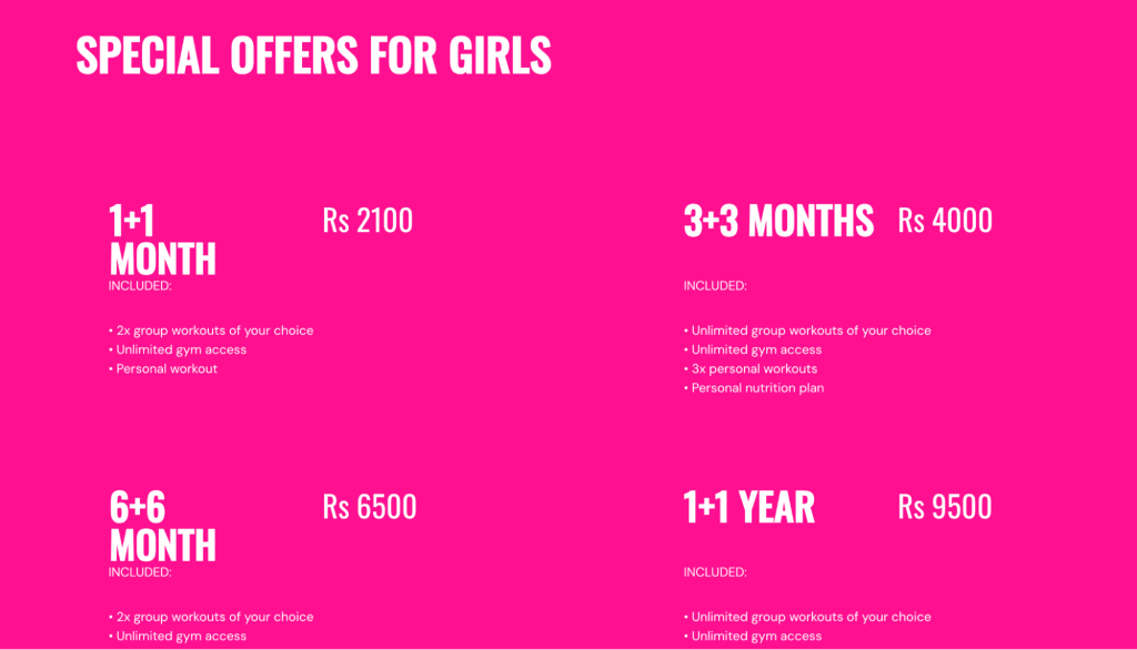 Fitness Boss For Girls pricing section