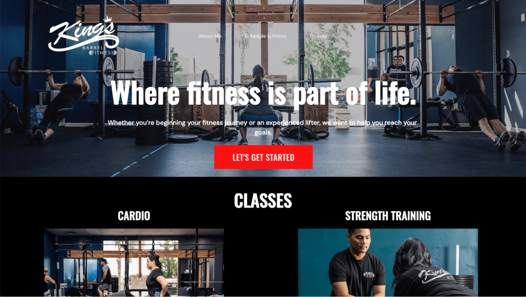 Kings Barbell Fitness landing page