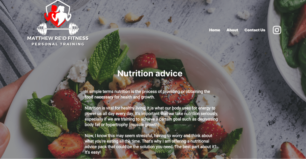 Matthew Reid Fitness nutrition landing page