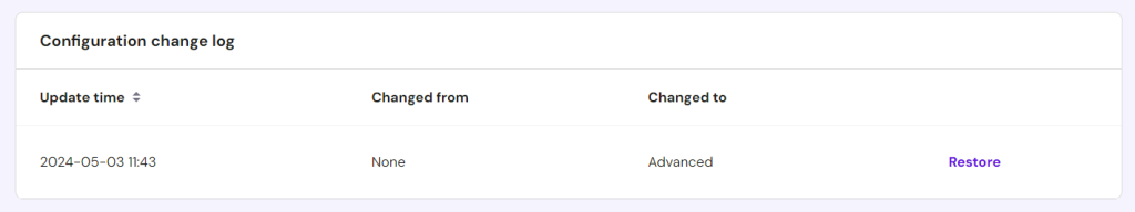 LiteSpeed's configuration change log section in hPanel