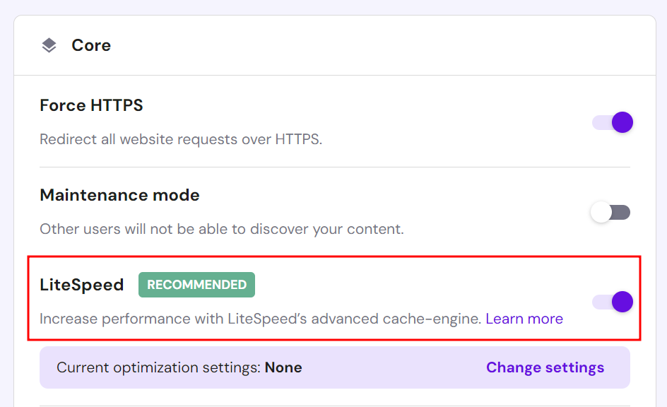 LiteSpeed feature in hPanel