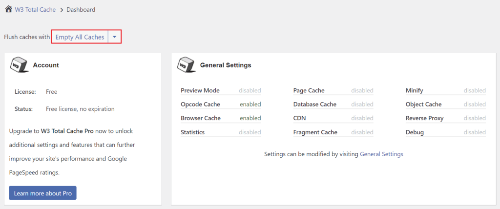 Clearing cache with W3 Total Cache WordPress plugin