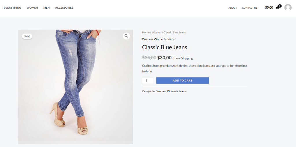 An example of a WooCommerce product page